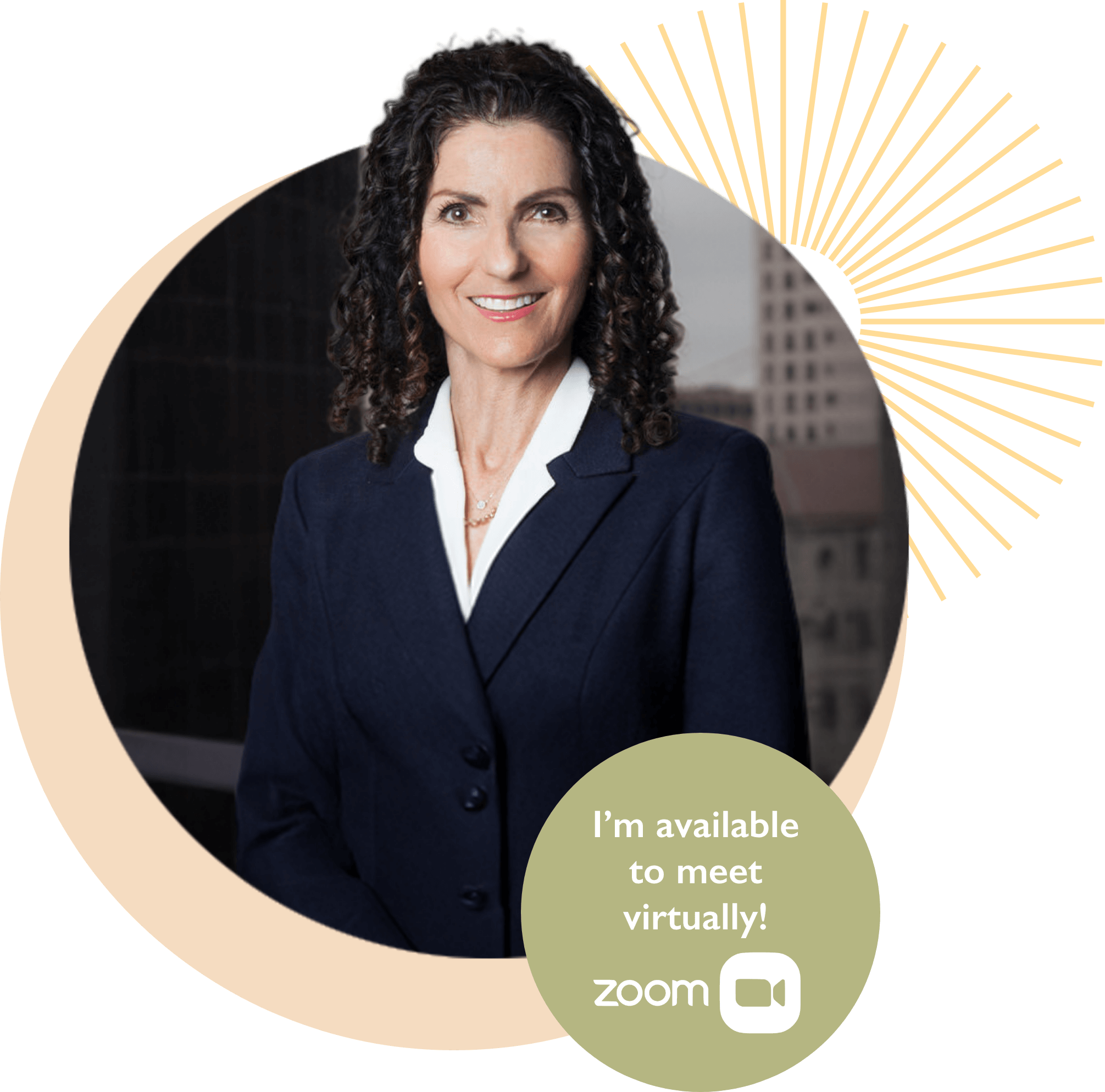 Headshot of California Mediator, Susan Feder, with button that reads "I'm available to meet virtually on Zoom"